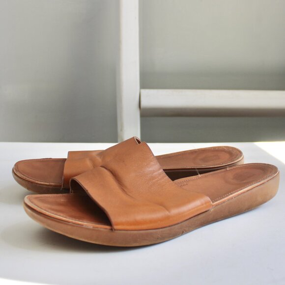 FitFlop Leather Sola Tan Women's Slip-On Platform Sandals Size 10 - Picture 1 of 8